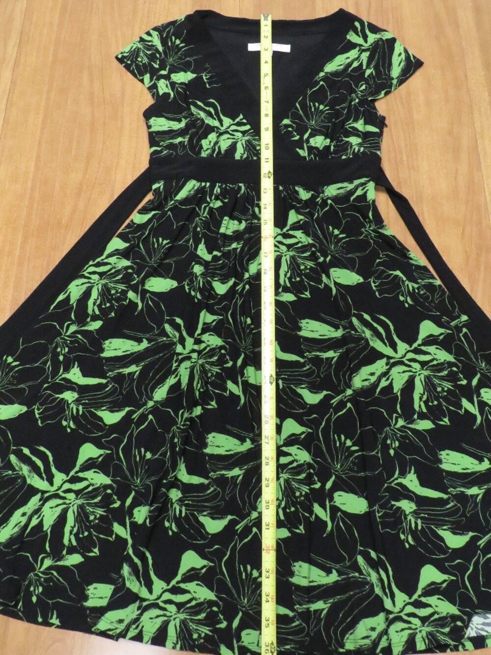 Vnt Y2K Evan Picone Tropical Print Dress - Color Black and Green; Size: 8P